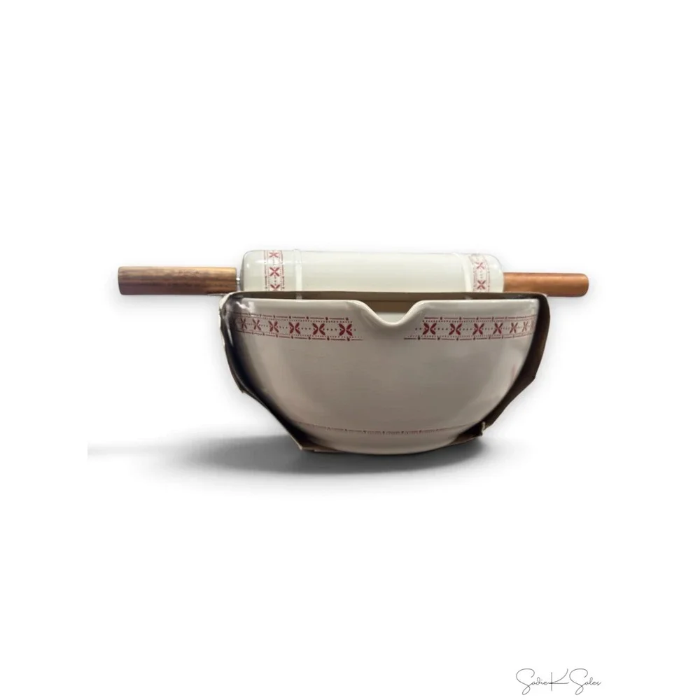 Christmas 2pc Mixing Bowl & Rolling Pin Set Cream/Red - Hearth & Hand Magnolia